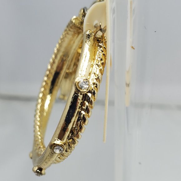 2 PAIRS OF DEVAN & MYSTIQUE GOLD TWISTED GOLD HOOP EARRINGS WITH RHINESTONES - Picture 6 of 6